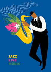 Jazz vector poster with a man playing a saxophone