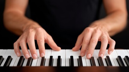Obraz premium Close-Up of Hands Playing Piano Keys with Intense Focus and Emotional Expression