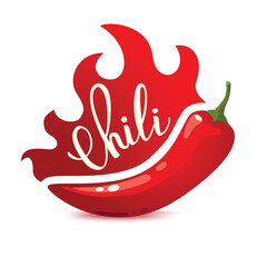 Fiery Red Chili Pepper Illustration with Flame Design
