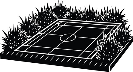 Flat sports field silhouette with grassy ground and clear horizon. Minimal outdoor landscape perfect for sports, nature, training, and recreation themes. Vector background illustration