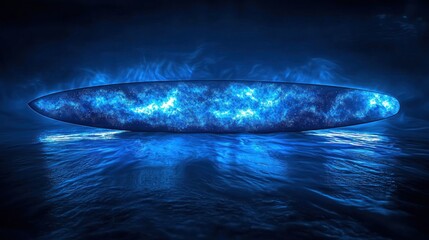 Futuristic surfboard in a dark, watery environment
