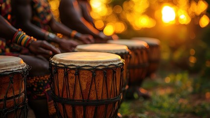 African drummers at sunset