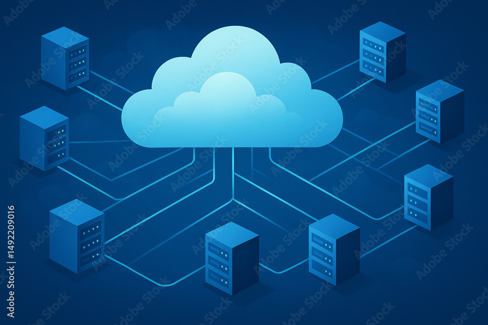 Aufkleber an illustration depicting cloud computing with interconnected servers. this graphic emphasizes the c