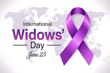 International widows' day design with purple ribbon and world map background vector art