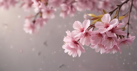 Obraz premium Delicate pink sakura petals softly falling against a blurred background , photography, dreamy