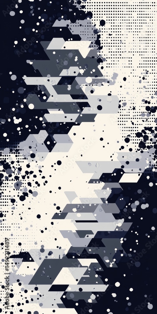 Aufkleber digital geometric camouflage abstract background in monochrome tones with dynamic shapes