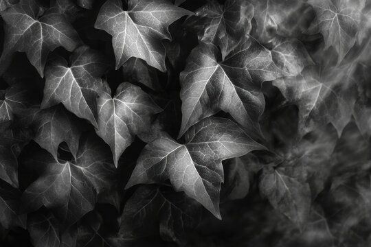 Monochrome serenity ivy leaves pattern organic composition nature's beauty in black and white botanical garden - Powered by Adobe
