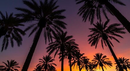 Naklejka premium Twilight Palm Symphony AI Generated