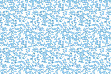 Seamless vector pattern of blue floral branches on a white background. Elegant and romantic design ideal for textiles, wallpapers, packaging, and botanical themed projects © incarnadine