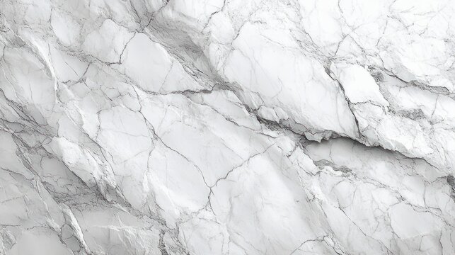 Close-up of natural white marble stone surface with grey veins and cracks creating an elegant textured pattern