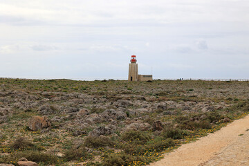 View of the the Farol de Sagres is a lighthouse in Sagres, Algarve, Portugal   