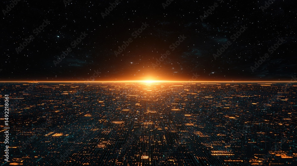 Poster create a radiant chart with epic tones and emerald hues, glowing from the distant horizon, use plots