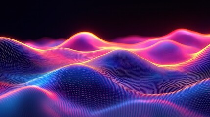 Abstract digital landscape of glowing, undulating waves
