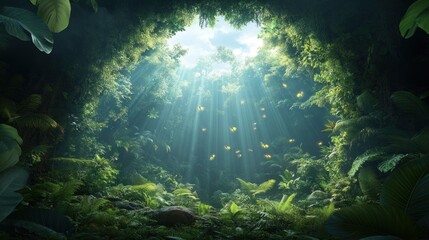 Obraz premium Lush jungle canopy opening to sky