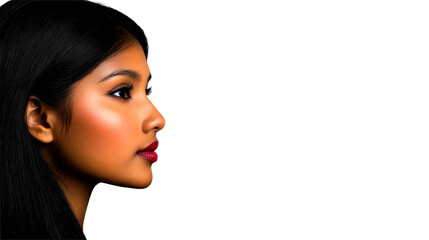 Asian woman, dark hair, red lips, profile view, isolated, cut out transparent