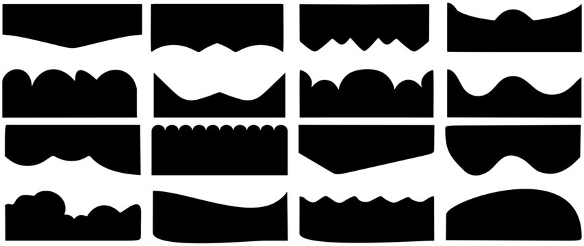 Border shape for website design. Vector banner header and separator. Background section and frame template. Abstract curve top headline. Drops Separator Effects Collection For Poster, App, Banner