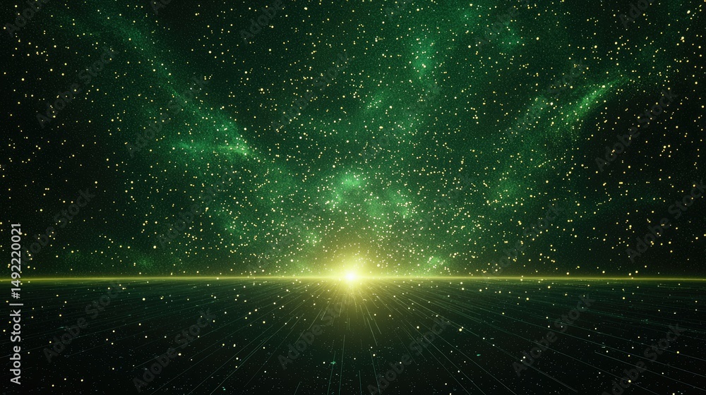 Poster illustrate a dreamscape with vibrant lime hues and delightful vibes, featuring shimmering rays