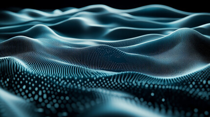 Abstract digital landscape of interconnected data points forming undulating waves