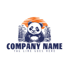 Hand drawn Panda illustration in vintage style