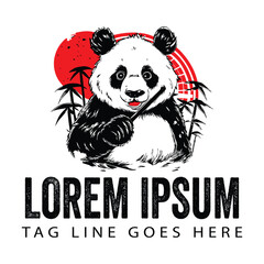 Hand drawn Panda illustration in vintage style