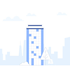 Suburb city street with apartments houses and shop buildings horizontal background. City view with house facades. Abstract architecture modern cityscape panorama. Vector illustration in flat style