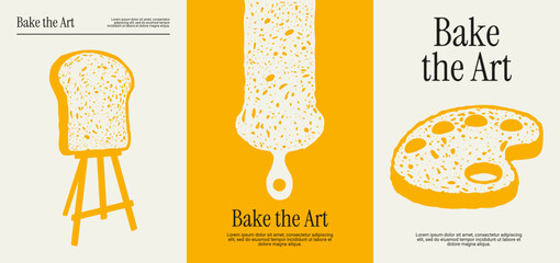 Creative baking and art fusion illustrations featuring toast as brush, canvas, and palette with minimal concept.