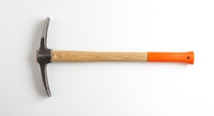 Pickaxe Tool with Wooden Handle and Orange Grip