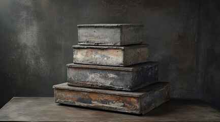 Stacked rustic boxes on a table