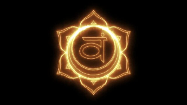 Svadhishthana. Neon illumination of chakra symbols. Simple animation of glow and flicker.