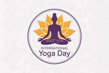 International yoga day logo with lotus flower and meditating person in purple color