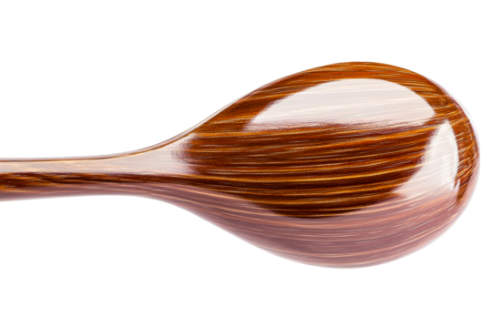 Wooden spoon head close up on black, cut out transparent