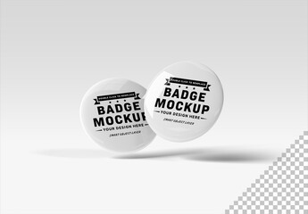 Two Button Badges Mockup Floating on White