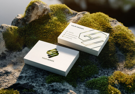 Two Business Card Stacks In A Natural Environment Mockup