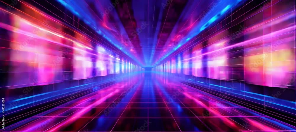 Poster space virtual dimension with colorful disco light. generative video ai technology.