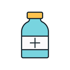 Flat vector illustration of medicine bottle with plus sign symbol used in hospitals and clinical treatment
