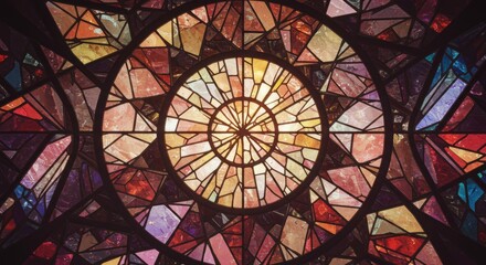 Abstract Colorful Stained Glass Window Geometric Pattern Circular Design Architectural Detail