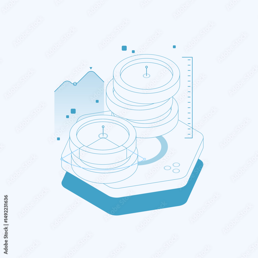 Poster sleek scientific visualization in an isometric layout. a conceptual approach to data-driven technolo