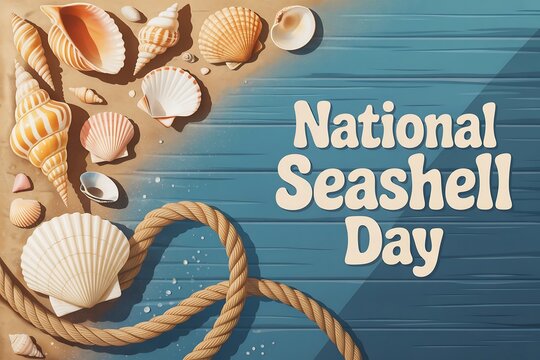 Seashells and rope on a wooden surface celebrating national seashell day in illustration