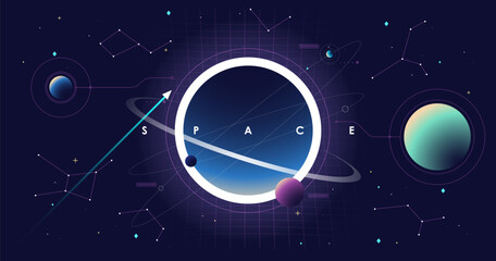 Futuristic space concept for brochure and presentation design, featuring a clean, minimal aesthetic.