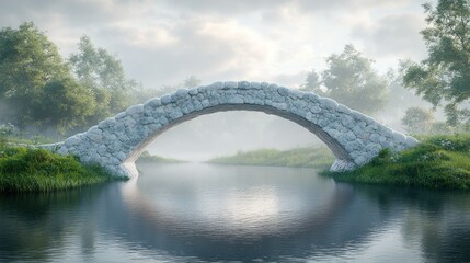 Fototapeta premium Misty stone arch bridge over tranquil stream