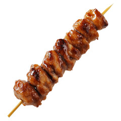 Grilled chicken yakitori skewer with teriyaki glaze or Isaw Filipino street food isolated on white transparent background, concept of Asian street food snack