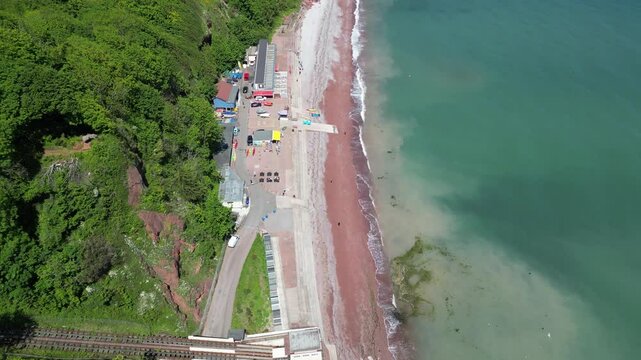 Oddicombe, South Devon, England: DRONE VIEWS: Oddicombe beach, a giant landslip and Babbacombe Cliff Railway. Babbacombe is a popular UK holiday destination (Clip 1).