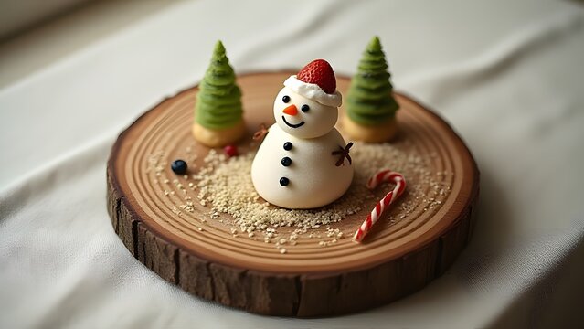 Adorable Snowman Cake Dessert Christmas Treats Wooden Board - Powered by Adobe