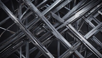 Sleek intersecting metal lines form abstract geometric shapes , industrial design, chrome