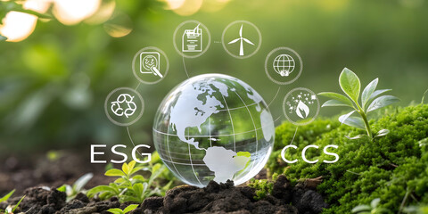 Glass Globe with ES and ES Icons on Grass