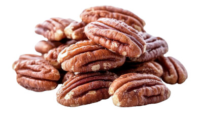 pile of pecan halves isolated on white background.