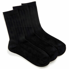 Men's black socks are isolated on a white background, highlighting their simple, classic design, soft fabric, and comfortable