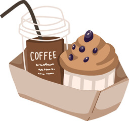 Coffee and muffin in a takeaway box
