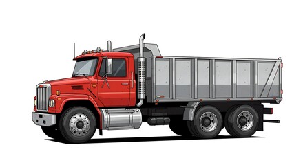 Fototapeta premium Classic Red Dump Truck: A Detailed Illustration