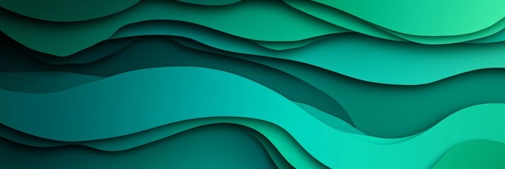 Fototapeta premium Abstract Green Wave Pattern Layered Paper Art Design with Vibrant Turquoise and Teal Hues